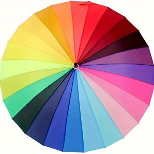 24 Ribs Manual Open Stick Umbrella, Casual Style Water-Resistant Pongee (190T) Fabric with Plastic Handle and Steel Frame - Rainbow Pattern