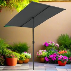 Classic Style Rectangle UV Protection Patio Umbrella, Multipurpose Anthracite Parasol, with Aluminum Pole, for Garden and Patio Shade, Easy Clean